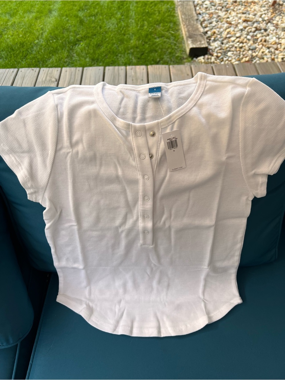 2 Old Navy Short-Sleeve Ribbed Henley Tops - 1 black and 1 white